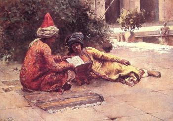 埃德溫 羅德 威尅斯 Two Arabs Reading in a Courtyard